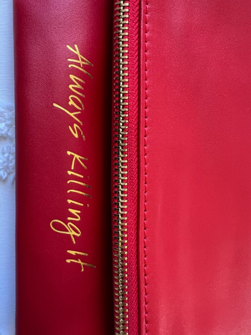 Dapper Diction Leather Red & Gold Zipper Clutch "Always Killing It"